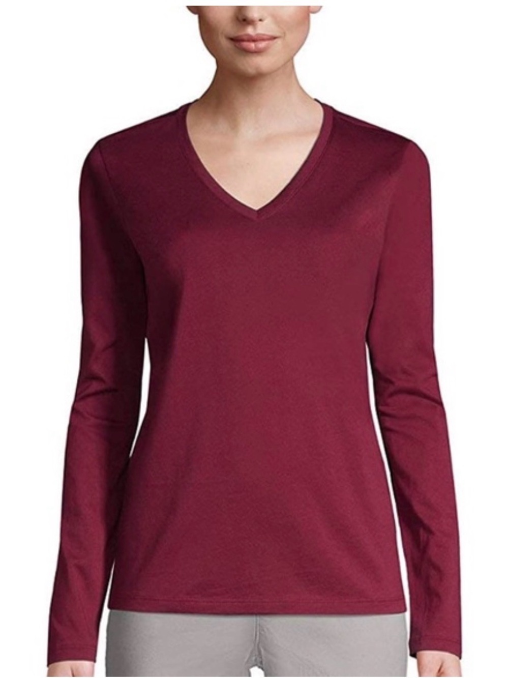 Fabletics Women's Red Active V-Neck Long Sleeve Top